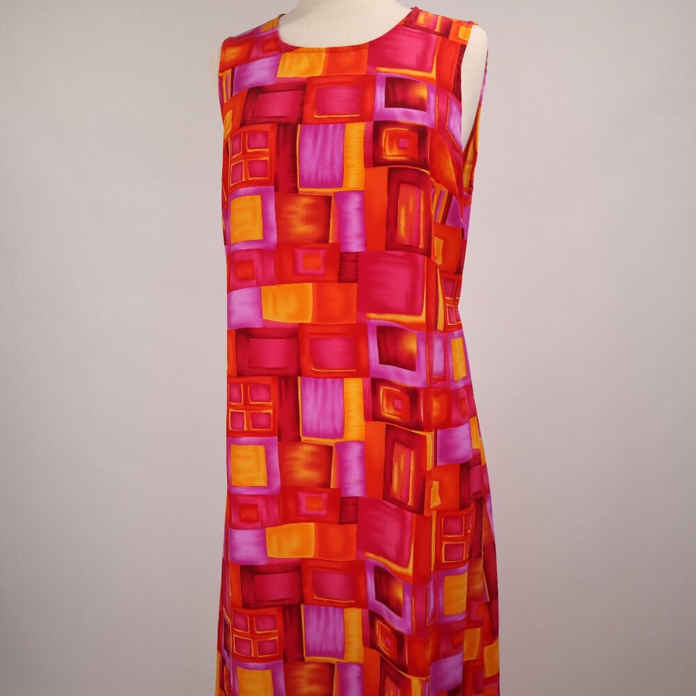🌺 Vintage 80's Graphic Abstract Hawaiian Long Sleeveless Maxi Dress Caftan Slip